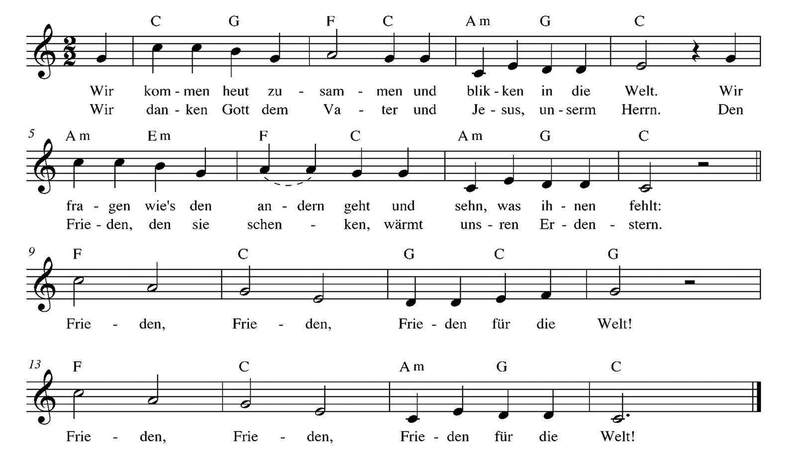 Noten zum Lied Frieden für die Welt